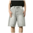 thumbnail image 1 of LIIPEE Men Jean Shorts Retro Baggy High Waist Button Zip Up Straight Wide Leg Denim Shorts With Pockets Adult Stylish Climbing Hiking Camping Cycling Shorts,Grey,Xl, 1 of 7