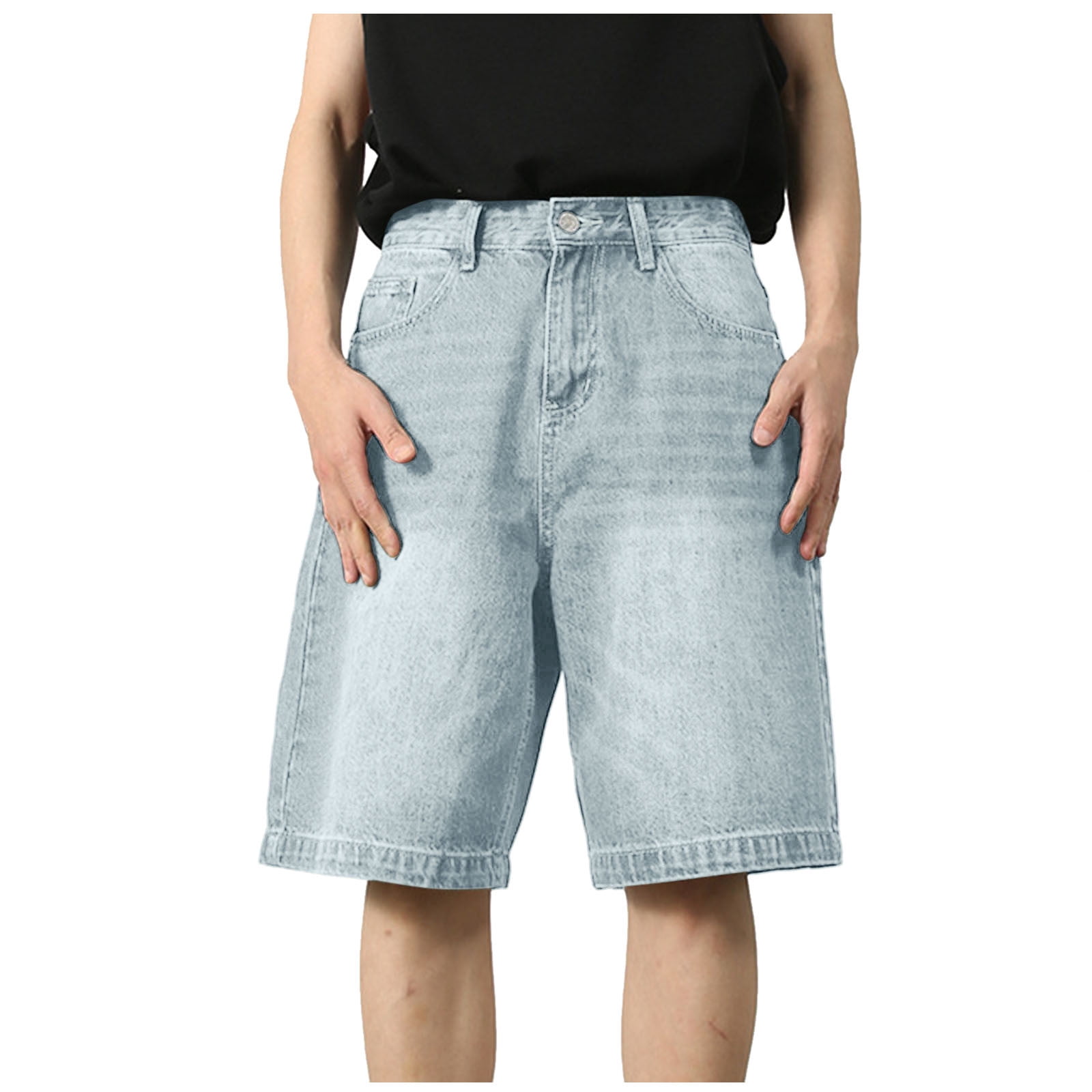 LIIPEE Men Jean Shorts Retro Baggy High Waist Button Zip Up LIIPEE Men Jean Shorts Retro Baggy High Waist Button Zip Up