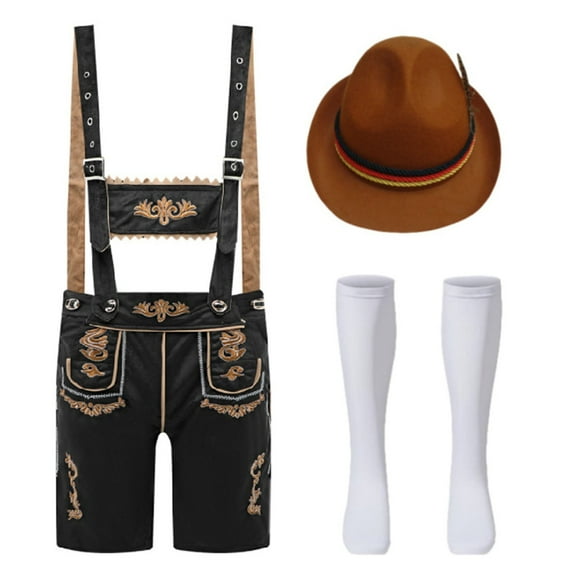 LIIPEE Men Outfits Adjustable Strap Suspenders Shorts Hat Socks Set Man Leisure Indoor Outdoor Wear Outfits,Black,L