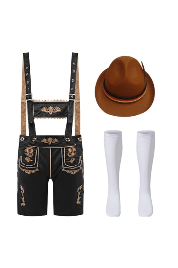 Men Outfits Adjustable Strap Suspenders Shorts Hat Socks Set Man Trendy Birthday Wedding Weekend Outfits,Black,S