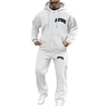 thumbnail image 1 of LIIPEE Men Outfits Fall Winter Warm Letter Printed Long Sleeve Hooded Zip Up Tops Athletic Pants Set Man Stylish Birthday Wedding Weekend Outfit,White,S, 1 of 5