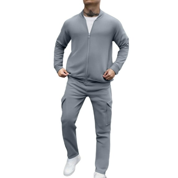 LIIPEE Men Outfits Fall Winter Warm Solid Color Long Sleeve Turtleneck Half Zip Tops Athletic Pants Set Man Comfortable Indoor Outdoor Wear Outfit,Light Gray,Xl