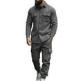 thumbnail image 1 of LIIPEE Men Outfits Solid Color Warm Thick Long Sleeve Turndown Collar Button Shirt Utility Pants Set Man Breathable Indoor Outdoor Wear Outfit,Gy1,S, 1 of 9