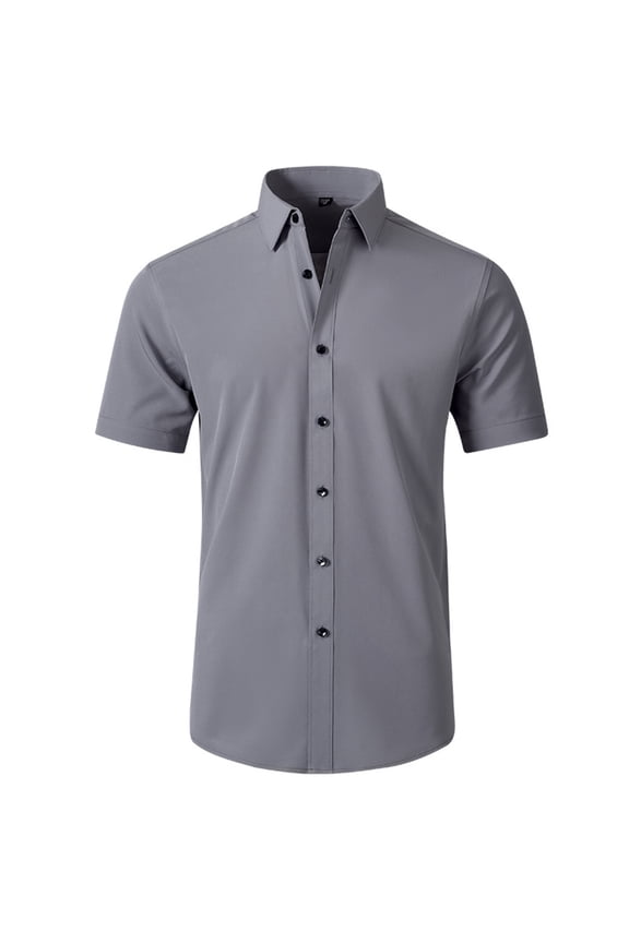 Men Shirts Casual Button Down Solid Color Short Sleeve Lapel Dress Shirts Male Formal Regular Fit Business Tops Comfortable Breathable Soft Daily Shirts,Grey,L