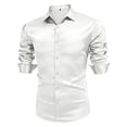 thumbnail image 1 of LIIPEE Men Shirts Casual Glossy Vintage Solid Color Long Sleeve Lapel Shirt Male Slim Fit Fashion Button Up Tops Comfortable Breathable Soft Daily Shirts,White,L, 1 of 5