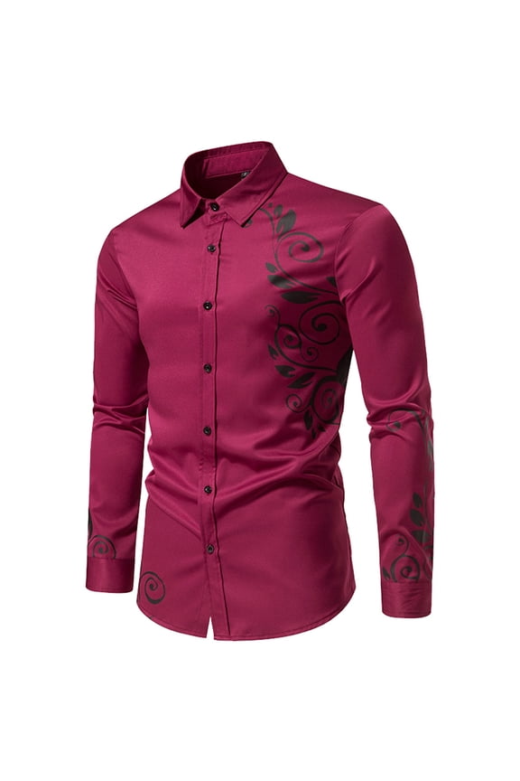 Men Shirts Casual Lapel Leaf Printed Long Sleeve Buttons Beach Shirt Male Outdoor Regular Fit Fashion Tops Vacation Holiday Comfortable Breathable Soft Daily Shirts,,L