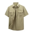 thumbnail image 1 of LIIPEE Men Shirts Casual Loose Fit Solid Color Short Sleeve Lapel Summer Shirt Male Button Up Fashion Tops With Pockets Outdoor Comfortable Breathable Soft Daily Shirts,Khaki,XL, 1 of 7