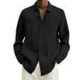 thumbnail image 1 of LIIPEE Men Shirts Casual Solid Color Lapel Buttons Long Sleeve Texture Shirt Male All Seasons Loose Fit Fashion Tops Comfortable Breathable Soft Daily Shirts,Black,M, 1 of 8