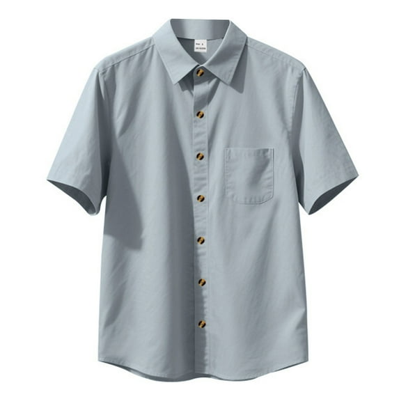 LIIPEE Men Shirts Casual Solid Color Lapel Short Sleeve Buttons Shirt Male Slim Fit Versatile Stylish Tops With Pockets Spring Summer Comfortable Breathable Soft Daily Shirts,Grey,M