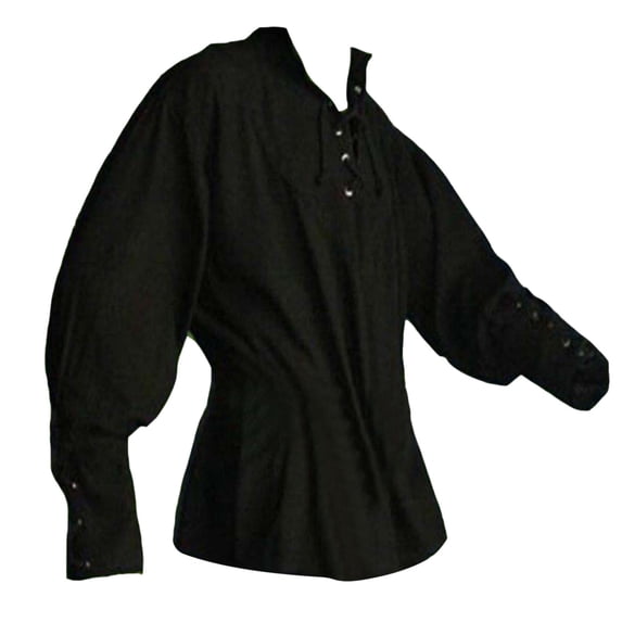 LIIPEE Men Shirts Casual Solid Color Long Sleeve Lapel Bandage Vintage Shirt Male Regular Fit Fashion Tops Comfortable Breathable Soft Daily Shirts,Black,L