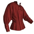 thumbnail image 1 of LIIPEE Men Shirts Casual Solid Color Long Sleeve Lapel Bandage Vintage Shirt Male Regular Fit Fashion Tops Comfortable Breathable Soft Daily Shirts,Red,XL, 1 of 4