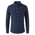 thumbnail image 1 of LIIPEE Men Shirts Casual Solid Color Long Sleeve Lapel Buttons Shirt Male Fashion Slim Fit Tops Spring Summer Comfortable Breathable Soft Daily Shirts,Navy,XXXXL, 1 of 3