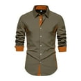 thumbnail image 1 of LIIPEE Men Shirts Casual Solid Color Regular Fit Long Sleeve Lapel Shirt Male Button Down Fashion Tops Comfortable Breathable Soft Daily Shirts,Army Green,L, 1 of 4