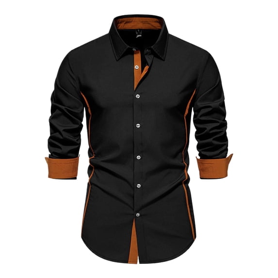 LIIPEE Men Shirts Casual Solid Color Regular Fit Long Sleeve Lapel Shirt Male Button Down Fashion Tops Comfortable Breathable Soft Daily Shirts,Black,S