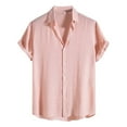 thumbnail image 1 of LIIPEE Men Shirts Casual Solid Color Short Sleeve Lapel Button Down Shirt Male Fashion Texture Loose Fit Tops Comfortable Breathable Soft Daily Shirts,Pink,L, 1 of 6