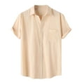 thumbnail image 1 of LIIPEE Men Shirts Casual Solid Color Short Sleeve Lapel Button Down Shirt With Pockets Male Fashion Texture Regular Fit Tops Comfortable Breathable Soft Daily Shirts,Khaki,L, 1 of 8