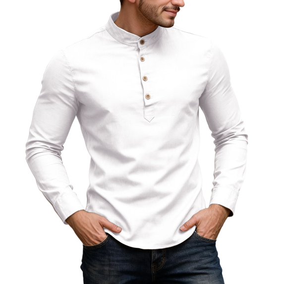 LIIPEE Men Shirts Casual Solid Color Stand Neck Slim Fit Long Sleeve Dress Shirt Male Fashion Buttons Business Tops Comfortable Breathable Soft Daily Shirts,White,S