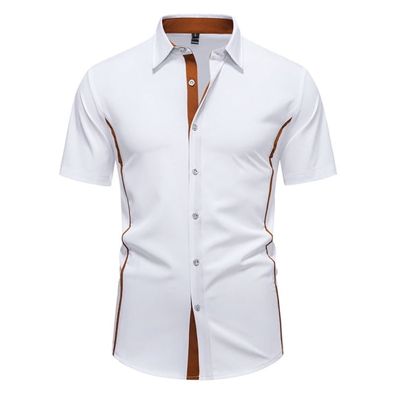 LIIPEE Men Shirts Casual Splicing Color Short Sleeve Lapel Button Down Shirt Spring Summer Male Slim Fit Fashion Tops Comfortable Breathable Soft Daily Shirts,White,M