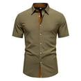 thumbnail image 1 of LIIPEE Men Shirts Casual Splicing Color Short Sleeve Lapel Button Down Shirt Spring Summer Male Slim Fit Fashion Tops Comfortable Breathable Soft Daily Shirts,Army Green,L, 1 of 4