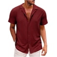 thumbnail image 1 of LIIPEE Men Shirts Casual Summer Short Sleeve Solid Color Lapel Button Down Shirt Male Fashion Hollow Out Loose Fit Tops Comfortable Breathable Soft Daily Shirts,Red,M, 1 of 3