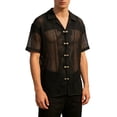 thumbnail image 1 of LIIPEE Men Shirts Casual Summer Solid Color Short Sleeve Lapel Button Down Fashion Mesh Shirts Outdoor Male Loose Fit Lightweight Comfortable Breathable Soft Shirts,M, 1 of 5