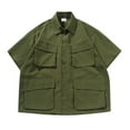 thumbnail image 1 of LIIPEE Men Shirts Casual Vintage Loose Fit Solid Color Lapel Short Sleeve Cargo Shirt With Pockets Male Fashion Button Down Tops Comfortable Breathable Soft Daily Shirts,Green,XXXL, 1 of 3