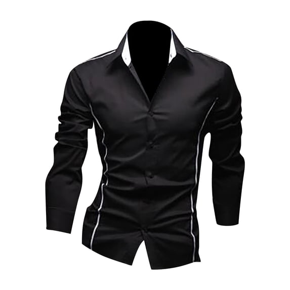 LIIPEE Men Shirts Fashion Casual Solid Color Lapel Long Sleeve Slim Fit Shirt Male Buttons Comfortable Breathable Soft Daily Shirts,Black,L