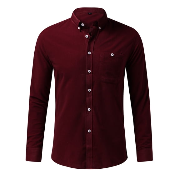 LIIPEE Men Shirts Father's Day Gifts Casual Button Down Collar Tab Long Sleeve Solid Color Ribbed Button Up Shirts Male Single Yoke Regular Breathable Fashion Versatile Tops With Pocket,XXXXL