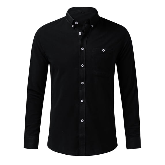 LIIPEE Men Shirts Father's Day Gifts Casual Button Down Collar Tab Long Sleeve Solid Color Ribbed Button Up Shirts Male Single Yoke Regular Breathable Fashion Versatile Tops With Pocket,XXL