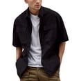 thumbnail image 1 of LIIPEE Men Shirts Summer Casual Short Sleeve Solid Color Lapel Button Down Shirt Male Loose Fit Fashion Tops With Pockets Comfortable Breathable Soft Daily Shirts,Black,M, 1 of 5