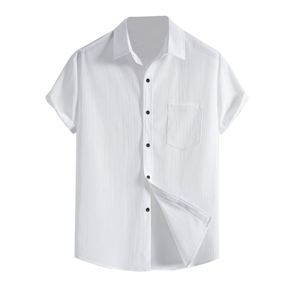 LIIPEE Men Shirts Summer Hawaii Solid Color Short Sleeve Lapel Button Up Casual Shirt With Pockets Male Fashion Loose Fit Tops Comfortable Breathable Soft Daily Shirts,White,XXXL