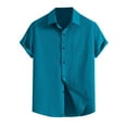 thumbnail image 1 of LIIPEE Men Shirts Summer Hawaii Solid Color Short Sleeve Lapel Button Up Casual Shirt With Pockets Male Fashion Loose Fit Tops Comfortable Breathable Soft Daily Shirts,Blue,XXXL, 1 of 8