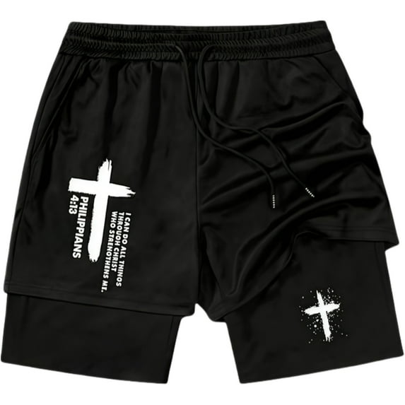 LIIPEE Men Shorts Casual Letter Printed Running Graphic Shorts Male Gym Workout Lightweight Summer Sports Shorts Comfortable Soft Breathable Daily Shorts,Black15733,L
