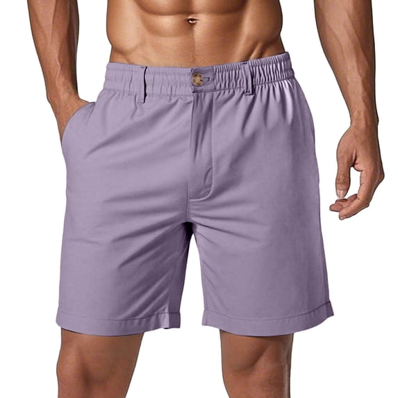 LIIPEE Men Shorts Casual Solid Color Knee Length Shorts Male Stylish Buttons Shorts With Deep Pockets Spring Summer Outdoor Activities Comfortable Soft Breathable Daily Beach Shorts,Purple3910,XL