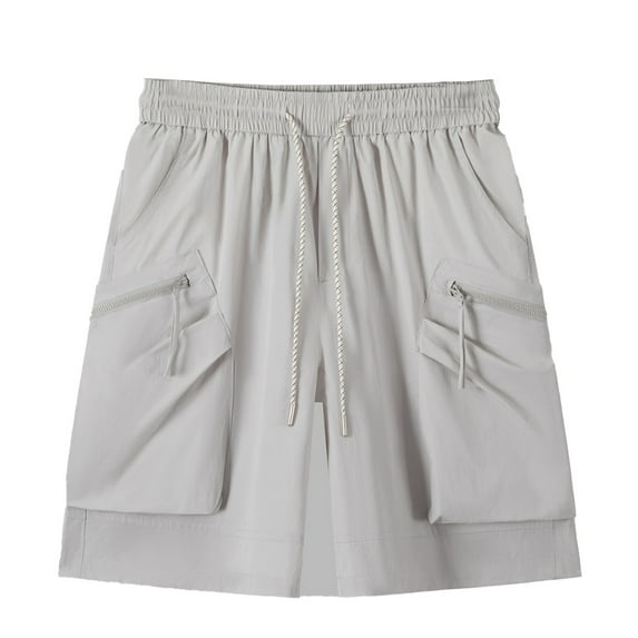 LIIPEE Men Shorts Casual Summer Fashion Solid Color Loose Fit Elastic Drawstring Waist Knee Length Cargo Shorts With Zipper Pockets Male Versatile Comfortable Breathable Daily Sports Shorts,XXL