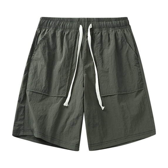 LIIPEE Men Shorts Summer Casual Solid Color Knee Length Shorts Male Fashion Beach Nylon Comfortable Soft Breathable Daily Shorts,Army Green11,L