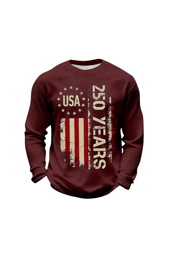 Men T-Shirts Casual Independence Day 250 Years U.S.A. Graphic Crew Neck Long Sleeve T Shirt Male Classic Fit Patriotic Tee Tops Comfortable Breathable Soft Tops,,XXL