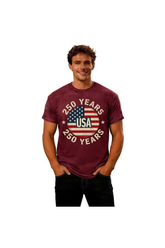 Men T-Shirts Casual Independence Day 250 Years US National Flag U.S.A. Short Sleeve Crew Neck T Shirt Male Patriotic Classic Fit Tee Tops Comfortable Breathable Soft Tops,,L