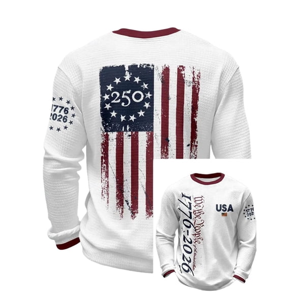 LIIPEE Men T-Shirts Casual Independence Day US National Flag 1776-2026 We The People Long Sleeve Crew Neck T Shirt Male Classic Fit Knitted Patriotic Tee Tops Comfortable Soft Tops,White,M