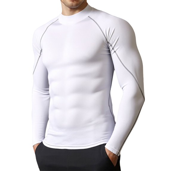 LIIPEE Men T Shirts Casual Long Sleeve High Neck Solid Color T Shirt Male Fitness Warm Lined Tee Tops Outdoor Training Comfortable Soft Breathable Daily Clothes,White,XL