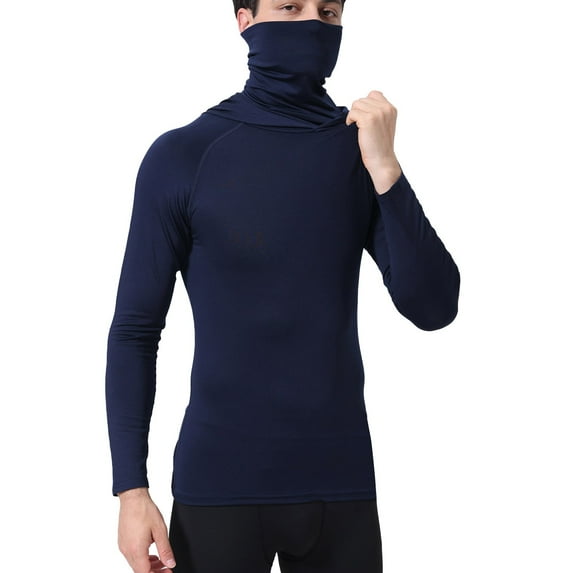 LIIPEE Men T Shirts Casual Long Sleeve Solid Color Turtleneck T Shirts Male Versatile Styling Warm Tee Tops Comfortable Soft Breathable Daily Clothes,Navy,XL