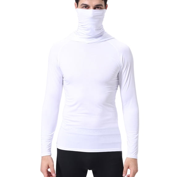 LIIPEE Men T Shirts Casual Long Sleeve Solid Color Turtleneck T Shirts Male Versatile Styling Warm Tee Tops Comfortable Soft Breathable Daily Clothes,White,XXL
