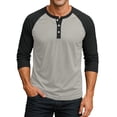 thumbnail image 1 of LIIPEE Men T Shirts Casual Long Sleeve Splicing Color Crew Neck T Shirts Male Buttons Stylish Tee Tops Outdoor Activities Comfortable Soft Breathable Daily Tops,Grey,XL, 1 of 6