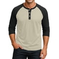 thumbnail image 1 of LIIPEE Men T Shirts Casual Long Sleeve Splicing Color Crew Neck T Shirts Male Buttons Stylish Tee Tops Outdoor Activities Comfortable Soft Breathable Daily Clothing,Beige,L, 1 of 6