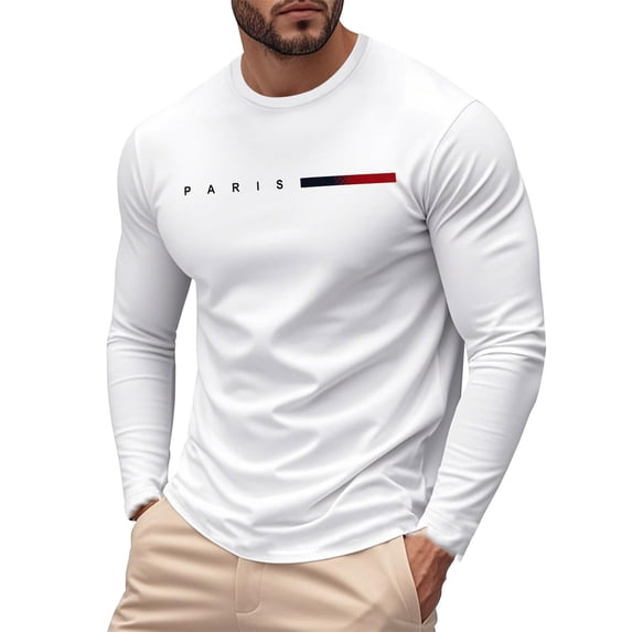 LIIPEE Men T Shirts Casual Solid Color Long Sleeve Crew Neck T Shirt Male Fashionable Base Layer Tees Comfortable Soft Breathable Daily Clothes,White,L