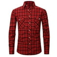 thumbnail image 1 of LIIPEE Men Tshirts Casual Slim Fit Long Sleeve Turndown Collar Button Plaid Shirt With Pockets Man Leisure Climbing Hiking Camping Cycling Tee Shirt,Red,L, 1 of 2