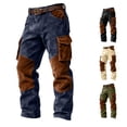 thumbnail image 1 of LIIPEE Mens Cargo Pants Casual Color Block Rigid Waist Loose Straight Leg Trousers With Pockets Male Autumn Winter Everyday Trousers,L, 1 of 3