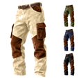 thumbnail image 1 of LIIPEE Mens Cargo Pants Casual Color Block Rigid Waist Loose Straight Leg Trousers With Pockets Male Autumn Winter Everyday Trousers,M, 1 of 3