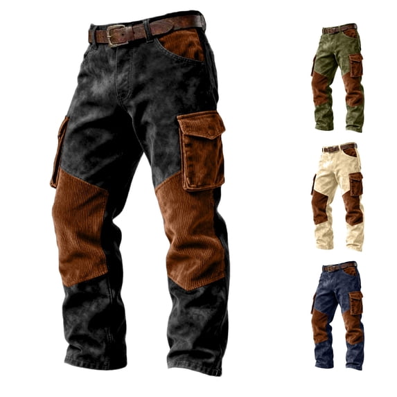 LIIPEE Mens Cargo Pants Casual Color Block Rigid Waist Loose Straight Leg Trousers With Pockets Male Autumn Winter Everyday Trousers,XXL