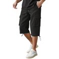 thumbnail image 1 of LIIPEE Mens Cargo Pants Spring Summer Comfort Versatile Solid Color Elastic Waist Drawstring Calf-Length Pants With Pockets Man Soft Daily Indoor Outdoor Pants,Black,L, 1 of 6